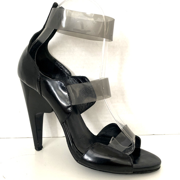 PIERRE HARDY Sandal Black Patent Leather Clear PVC Open Toe Slim Heel 37.5 - Picture 2 of 10